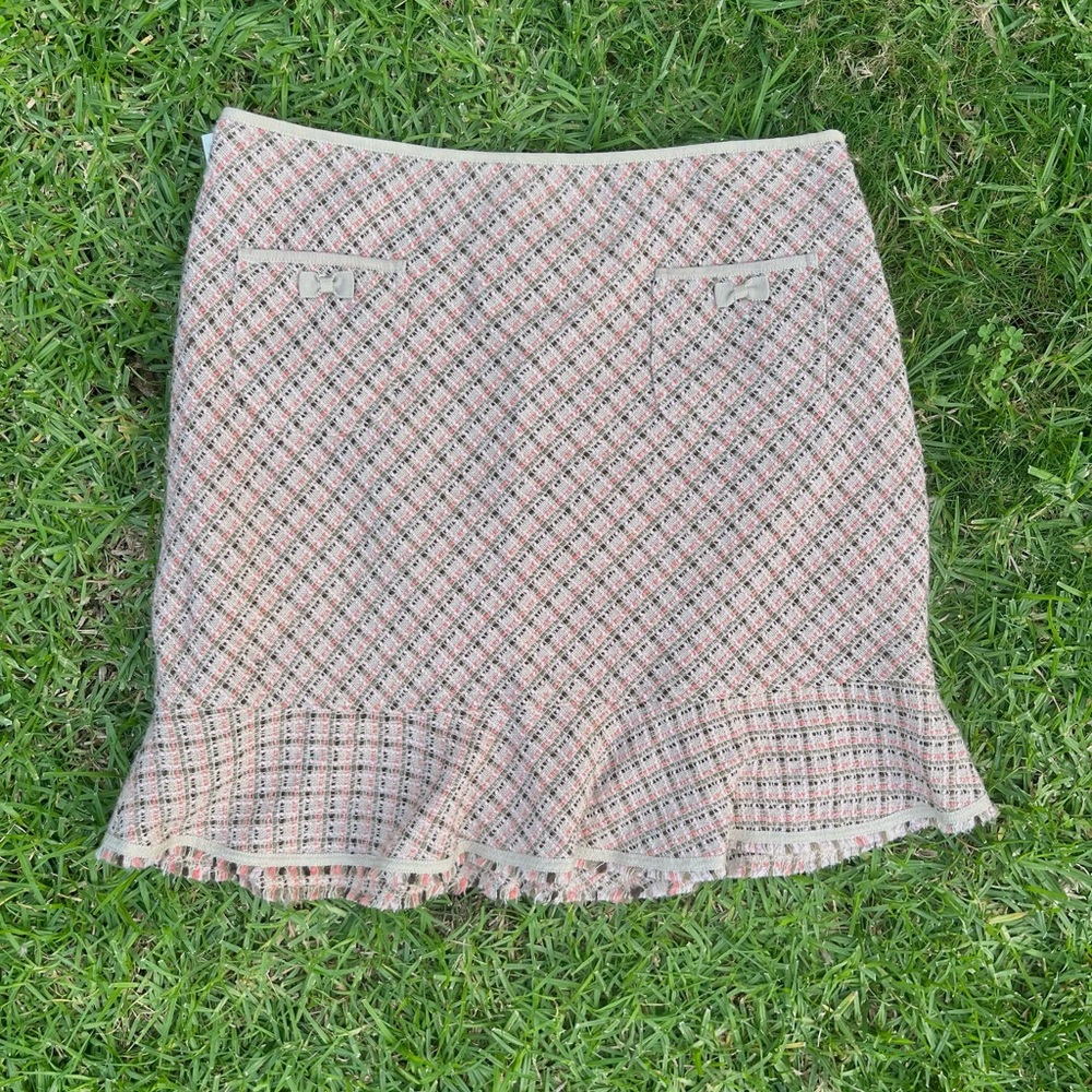 Vintage Y2K Elie Tahari Pink and Cream Plaid Mini Skirt 8